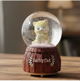 Resim Pilli Işıklı Müzikli Kar Küresi Şanslı Kedi Figürlü Eğlenceli Masaüstü Biblo, Led Aydınlatmalı Dekor 