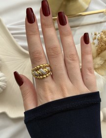 Resim Taşlı Burgulu Gold Yüzük 