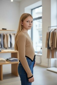 Resim Minimoda Kids Fitilli örgülü kız triko kazak 