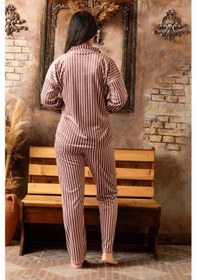 Resim Sude Kadın Kışlık Gömlek Yaka Kadife Çizgili Pijama Takımı P200/840 - 1 Adet 001 