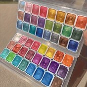 Resim 24 Renkli İnci Suluboya Boya Seti - Çin Resmi, Thangka Kaligrafisi ve Rengârenk Şahane Eserler için, 2'li Paketleme, 12 Parlak Tonlu Sim Süslemeli Su Bazlı Palet, 10 Granülasyon Etkiye Saha Açık Yüzey Dokusu 