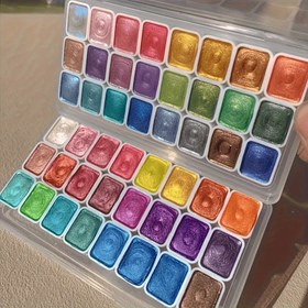 Resim 24 Renkli İnci Suluboya Boya Seti - Çin Resmi, Thangka Kaligrafisi ve Rengârenk Şahane Eserler için, 2'li Paketleme, 12 Parlak Tonlu Sim Süslemeli Su Bazlı Palet, 10 Granülasyon Etkiye Saha Açık Yüzey Dokusu 