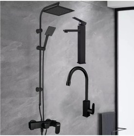 Resim FAWER Faucet & Shower Siyah Batarya Takımı & Rudi Siyah Robot Duş Seti 