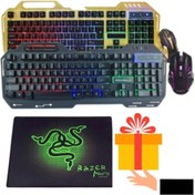 Resim LUXE Kalite Işıklı Usb Kablolu Klavye Mouse Set Razer Gaming Mouse Pad Hediye Mekanik Led Aydınlatma 