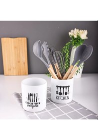 Resim Beyaz Porselen Loza Kaşıklık Mutfak Üstü Organizer 