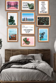 Resim Wow 10 Parça Modern Botanik Yaprak ve Yaz Manzarası (Çerçeve Görünümlü) Uv Baskı Duvar Tablo Seti 