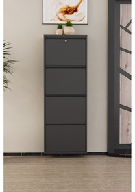 Resim Kilitli 4 Kapaklı Metal Ayakkabılık Antrasit Antrasit 