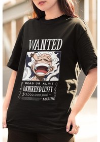 Resim Anime One Piece Luffy Gear 5 Wanted Tişört Siyah 