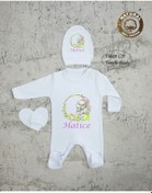 Resim yzc home size dair... K102 T Isme Özel Isimli Baskılı Bebek Tulum Şapka Eldiven Set Hastane Çıkışı 