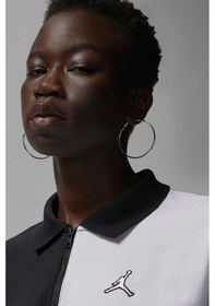 Resim Nike Jordan Flight Loose Fit 1/4 Zip T-shirt Kadın 1/4 Fermuar Gömlek Yakalı Bol Kalıp Kısa Tişört Siyah Beyaz Siyah - Beyaz 