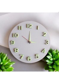 Resim Çocuk Odası Fosforlu 3d Kabartma Rakam Ahşap Mini Duvar Saati B2 Beyaz 