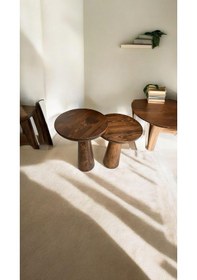 Resim Wood Ahşap 2'li Set Fitilli Mantar Yan Sehpa Modern Fiskos / Ceviz Renk / Zigon Sehpa Vernikli Kahverengi 