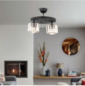 Resim Sabrina 2Li Siyah Kristalli Taşlı Modern Tasarım Kristal Salon Plafonyer Avize 