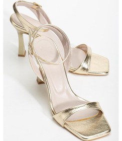 Resim Kadın Topuklu Tek Bant Sandalet Ayakkabı Gold Bilek Sargılı-4205 Altın 