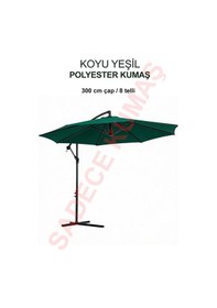 Resim Koyu Yeşil Polyester Kumaş 300 Cm / 8 Telli Makaralı Şemsiye İle Uyumlu 
