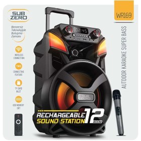 Resim Subzero WR169 Profosyonel Işıklı Kablosuz Mikrofonlu Bluetooth Hoparlör 