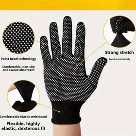 Resim 12 Çift Ağır Hizmet Tipi Naylon Eldiven - Kaymaz Tutuş, Nefes Alabilir File Arka, Esnek Bilek Bandı - Bisiklet, Avcılık, Balıkçılık, Kamp için - Her Mevsim Dış Mekan Eldivenleri - Erkekler & Kadınlar için Siyah Macera Ekipmanı, Av Aksesuarları 
