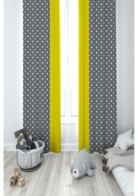 Resim Mekta Home Bebek Ve Çocuk Odası Gri Sarı Bulutlu Yıldız Desenli 2 Kanat Fon Perde 