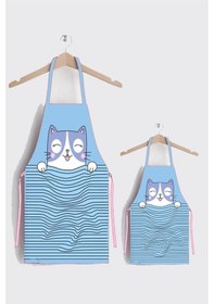 Resim Şirin Kedi Anne Çocuk Leke Tutmaz Kumaş Mutfak Önlüğü 