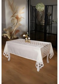 Resim Miranda Lüx Dantelli Monoray Kumaş Krem Masa Örtüsü 170x230cm - 1005 Çok Renkli 