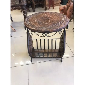 Resim Eskitme Ahşap Ferforje Sehpa Gazetelik 36X38X50 Cm. 