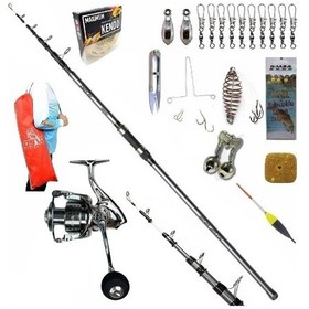 Resim 420cm 100-200gr Alaris 6000 Oslo Shark Lüx Profesyonel Surf Sazan Kıyı Olta Takımı Seti 