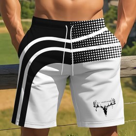 Resim Erkekler için Hızlı Kuruyan Yüzme Şortları Elastik Bel Bandı ile - Nefes Alabilen Polyester, Siyah ve Beyaz Geometrik Baskı, Yaz Plajı ve Dış Mekan Spor Şortları, Günlük Atletik Tarz, Açık Hava Rahatlığı Şortları | Modern Yüzme Şortları | Esnek Mayo 