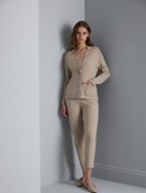 Resim Beli Kordonlu Cepli Bej Triko Pantolon 