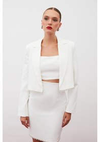 Resim Sateen Aksesuarlı Kısa Ceket - Ekru-134922 Ekru 