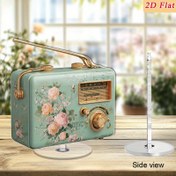 Resim 2D Düz, Vintage Radyo Masa Dekoru - Çiçekli Kadranlı Nane Yeşili & Altın Retro Ofis Süsü, Dönebilir Elektriksiz Akrilik Ev veya Yıldönümü Hediyesi, Endüstriyel Masaüstü Dekor, Şirin Masa Süsü, İç Mekan Dekorasyonu, Detaylı İşçilik, 2D Düz 