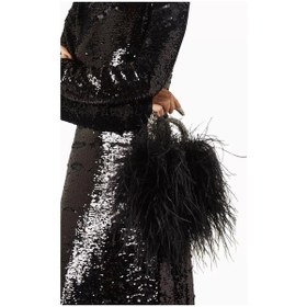 Resim L'alingi Karma Feather Clutch Siyah Tüy Kaplama & Kristal Saplı Zarif Gece Çantası Omuz Çantası 
