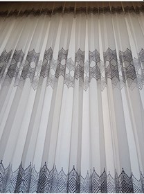 Resim Beyaz Gri Çizgili Sade Tül Perde 1/3 Sık Pileli 