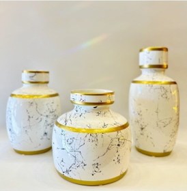 Resim Vzo-170120 3'lü Vazo Krem Mermer 