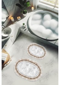 Resim Yıkanabilir Kaymaz Tabanlı Modern Desenli 2'li Banyo Paspas Takımı Obps0013 Renkli 