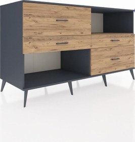 Resim Kronos Konsol Tek Raflı 4 Çekmeceli 176x59x99 Antrasit-çam Atlas Çam/atlas Çam - Antrasıt 