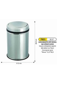 Resim KG-GOLDPAPER 32 Litre Paslanmaz Krom Pratik Döner Kapaklı Çöp Banyo Ve Mutfak Kovası 