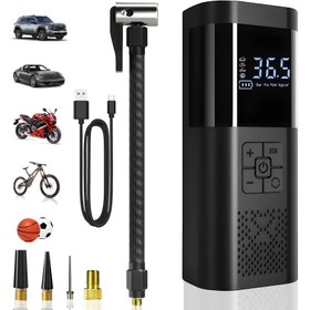 Resim Taşınabilir Hava Kompresörü - 3X Daha Hızlı 150 PSI Akıllı Lastik Pompası ile Basınç Ölçer ve LED Işık - Arabalar, Motosikletler, Bisikletler, Toplar ve Daha Fazlası için Kablosuz Tasarım - USB Type-C Şarj, Hızlı Bağlantı, Şarj Edilebilir Lityum Pil, Araba Lastiği Şişirici | Dijital Ekran | Ergonomik Tasarım 