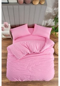 Resim Çarşafı Lastikli Çift Kişilik Düz Renk Nevresim Takımı Pembe 