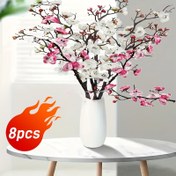 Resim 8 adet uzun saplı ve dallı şık yapay kiraz çiçekleri, DIY projeleri, merkezdeki düzenlemeler ve ev dekorasyonu için idealdir - Düğünler, nişanlar, partiler, Şükran Günü, St. Patrick Günü ve bahar için harika bir seçim. 