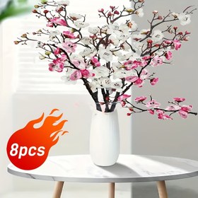 Resim 8 adet uzun saplı ve dallı şık yapay kiraz çiçekleri, DIY projeleri, merkezdeki düzenlemeler ve ev dekorasyonu için idealdir - Düğünler, nişanlar, partiler, Şükran Günü, St. Patrick Günü ve bahar için harika bir seçim. 