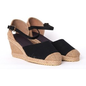 Resim Star Tombis Siyah Bilekten Bantlı Topuğu Açık Keten Espadril Dolgu Topuk ES1028-0001 Siyah 