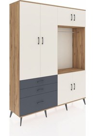 Resim Hyperion Gardrop 7 Raflı 3 Çekmeceli Tek Askılı 176x44x221 Çam-aytaşı/antrasit Aytaşı/antrasit 