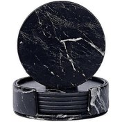 Resim 6'lı Paket Siyah Mermer Pu Tutuculu Ters Çevrilebilir Bardak Altlıkları Siyah 