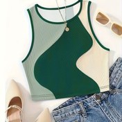 Resim 1 Adet Kadın Y2K Renk Bloklu Kaburga Tank Top - Yüksek Esneklik Çizgili Tasarım, Yuvarlak Yaka İlkbahar/Yaz Günlük Üst, Makinede Yıkanabilir, Bayan Tank Tops, İlkbahar Modası, Rahat Kalıp, Her Gün Giyim, Nefes Alabilen Kumaş, Şık Bluz, Yaz Gardırop 