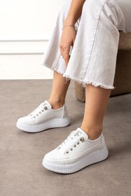 Resim BOUIS Kadın Beyaz Lastik Bağcıklı Casual Rahat Taban Konforlu Yumuşak Yürüyüş Günlük Sneaker Spor Ayakkabı | Orjinal 