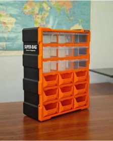 Resim SUPER-BAG Monoblok Avadanlık Ve Çekmece 18 Gözlü Seti Hobby Organizer Düzenleyici 9 Çekmece 9 Avadanlık Turunc 