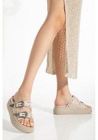 Resim 24422-1180 Bej Dolgu Topuk Kadın Sandalet Bej 