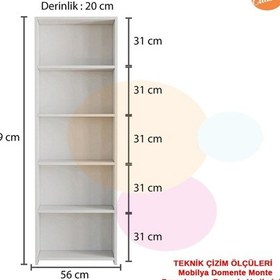 Resim 5 Raflı Kitaplık Kütüphane Beyaz 