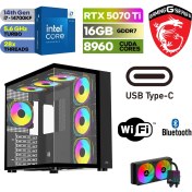Resim Msı Pc Ddr5 -Rtx 5070Tİ 16GB – Intel I7 14700KF – 32GB -64GB Ddr5 Ram – 1 Tb M.2 SSD - Sıvı Sogutmalı-Windows 11 Pro Masaüstü Bilgisayar 