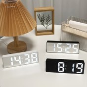 Resim 1 adet Yaratıcı Ayna Dijital Alarm Saati, LED Dijital Alarm Saati, Masaüstü Sessiz Alarm Saati, Sıcaklık Zaman Tarih Göstergesi, Ev Ofisi Ev Dekorasyonu için Uygun, Taşınabilir Çok Fonksiyonlu Küçük Alarm Saati, İdeal Hediye 